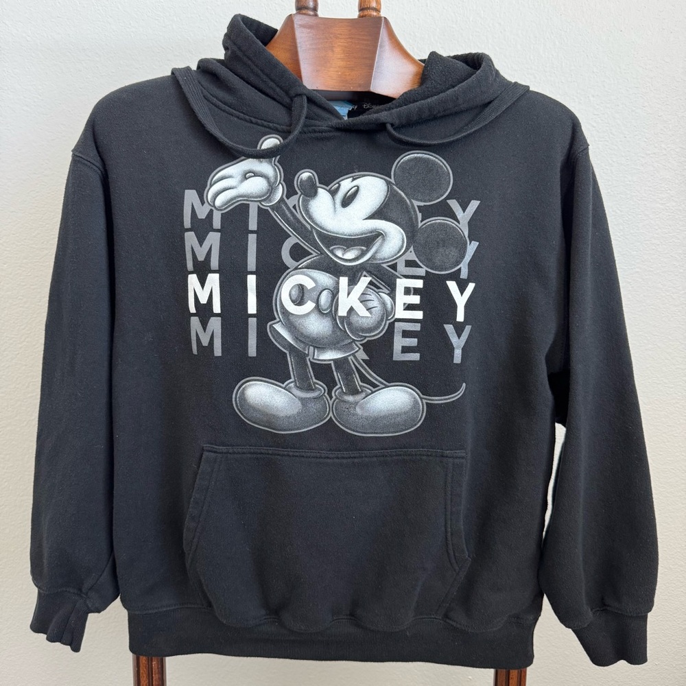 Disney Mickey Mouse Hoodie Mens M Black Graphic Pullover Fleece Jerry Leigh